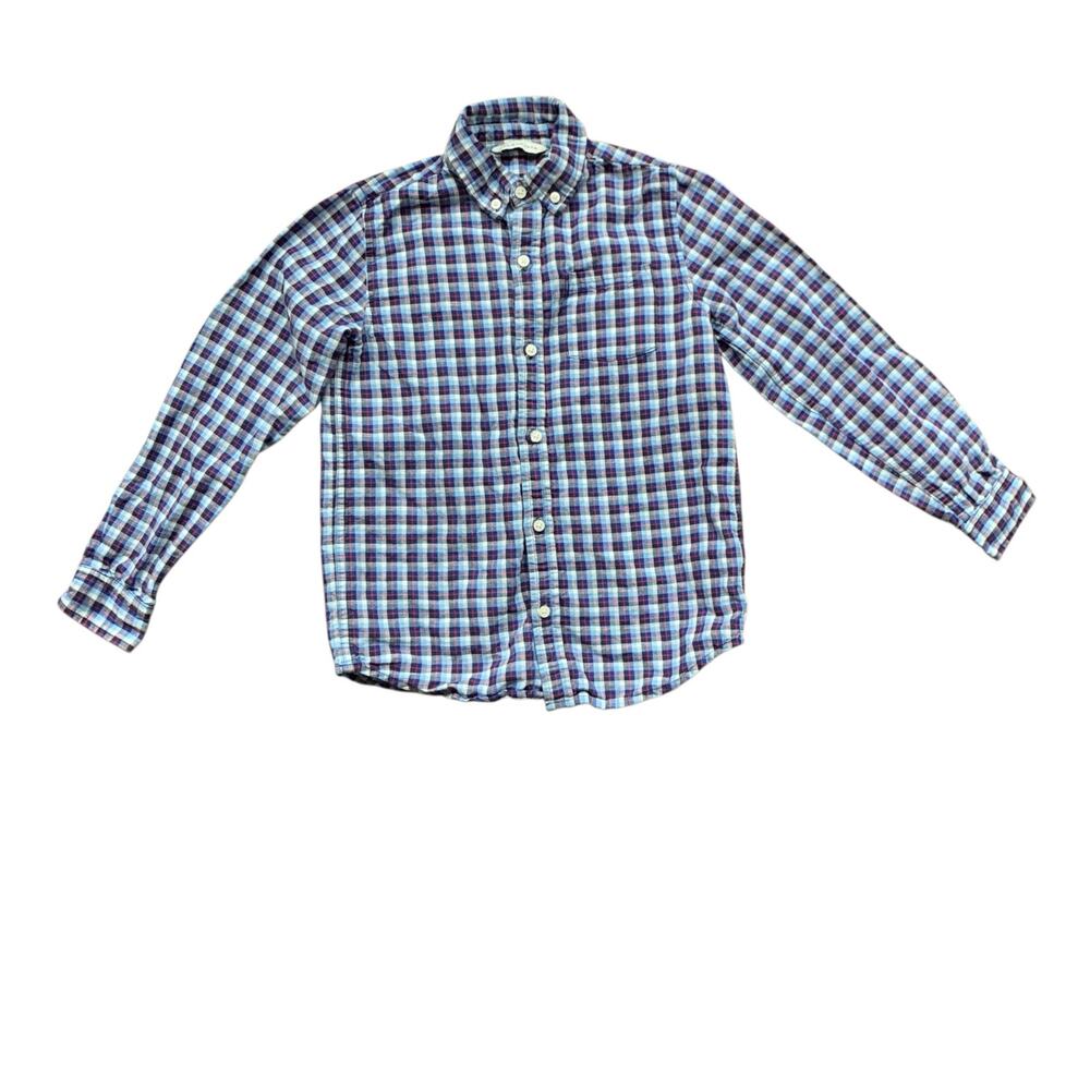 Janie & Jack Linen Connor Navy Plaid Button Down Shirt